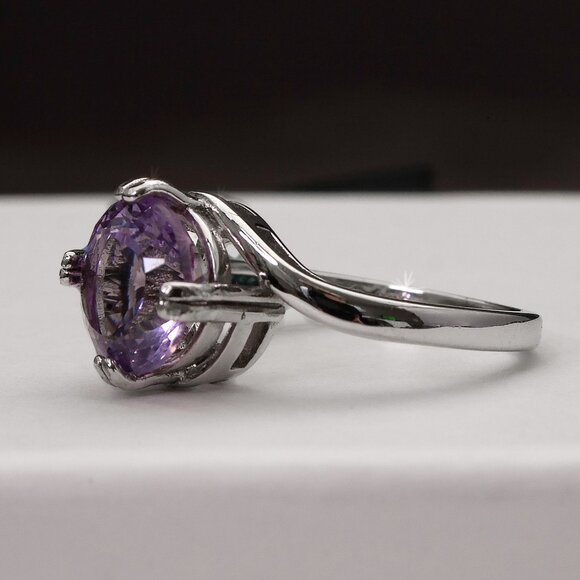 Genuine Amethyst Sterling Silver Ring Size 7, Natural Faceted Amethyst Gemstone - Picture 2 of 7